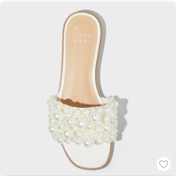 A New Day 9.5 Nylah Pearl Slide Sandals Cream - bridal wedding flat shoes - Picture 2 of 8